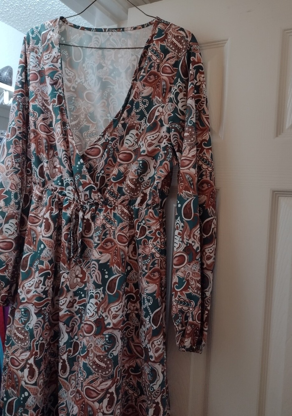 Women's Green and Brown Paisley Wrap Dress